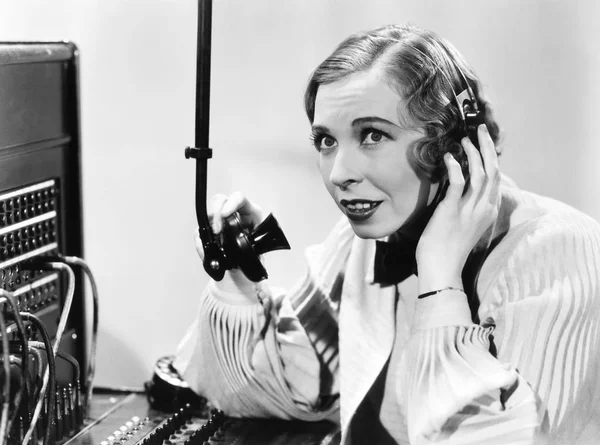 Switchboard Operator Listening Conversation Stock Image