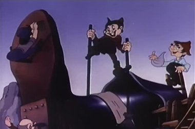 Dört adam dev bir çizme, 1930'lu yılların parlayan, çizgi film