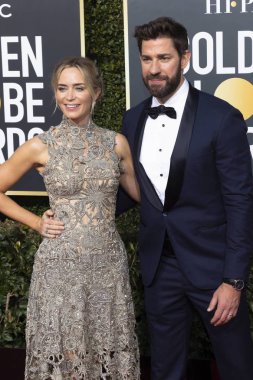 Emily Blunt ve kocası John Krasinski, 06 Ocak 2019 tarihinde Beverly Hills, Los Angeles, ABD 'de bulunan Hotel Beverly Hilton 'da 76. yıllık Altın Küre Ödülleri 'ne, altın küre 'ye katılır. (115440564)
