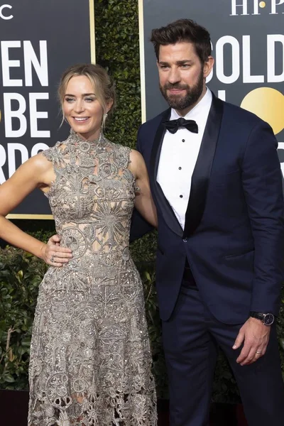 Emily Blunt Echtgenoot John Krasinski Wonen 76E Jaarlijkse Golden Globe — Stockfoto