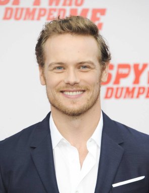 Sam Heughan, The Spy Who Dumped Me Premiere, Fox Theater, Westwood Village, Los Angeles, Ca July 25, 2018 için geliyor. Fotoğraf: Elizabeth Goodenough / Everett Koleksiyonu