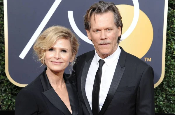 Kyra Sedgwick Kevin Bacon Arrivals 75Th Annual Golden Globe Awards — Foto de Stock