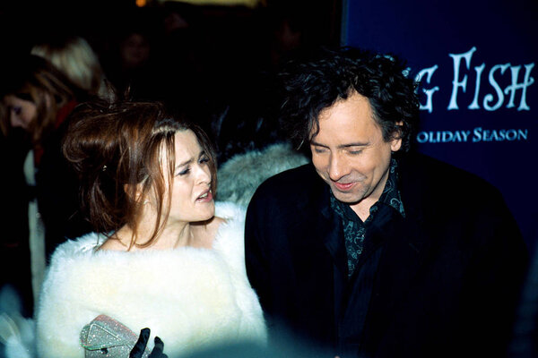 Tim Burton (director) and Helena Bonham Carter at premiere of BIG FISH, 12/4/2003, by Janet Mayer