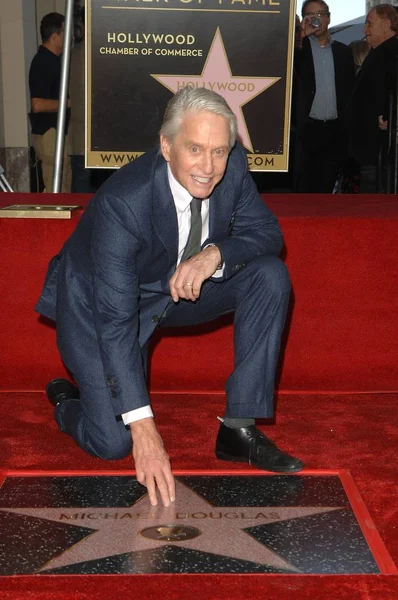 Michael Douglas Indukciós Ünnepségen Star Hollywood Walk Fame Michael Douglas Jogdíjmentes Stock Fotók