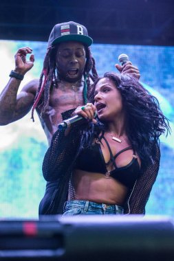 Lil Wayne, Christina Milian on stage for Billboard Hot 100 Music Festival - SAT, Nikon at Jones Beach Theater, Wantagh, NY August 22, 2015. Photo By: Steven Ferdman/Everett Collection
