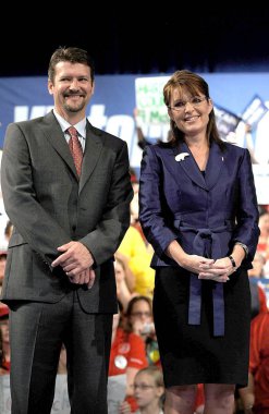 Husband Todd Palin, Republican vice presidential candidate Alaska Governor Sarah Palin at a public appearance for Sarah Palin Campaign Stop in Pennsylvania, River Front Sports Complex, Scranton, PA, October 14, 2008. Photo by: Kristin Callahan/Everet clipart