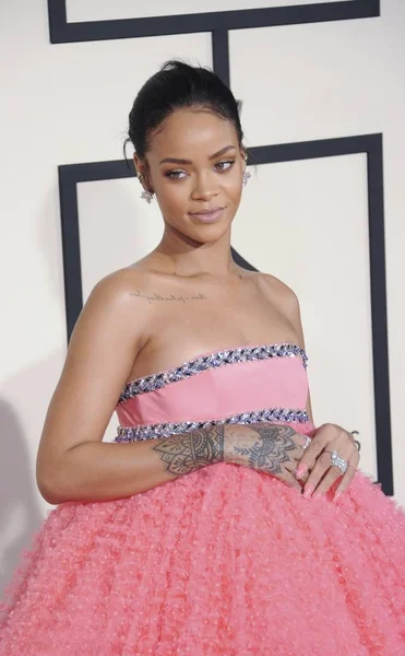 Rihanna Przyjazd 57Th Annual Grammy Awards 2015 Przyloty Część Staples — Zdjęcie stockowe