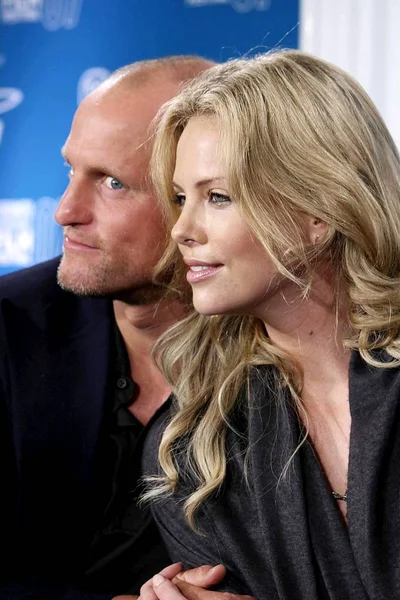 Charlize Theron, Woody Harrelson at the press conference for BATTLE IN SEATTLE Press Conference at the 32nd Annual Toronto International Film Festival, Sutton Place Hotel, Toronto, Canada, ON, September 09, 2007. Photo by: Myra/Everett Collection