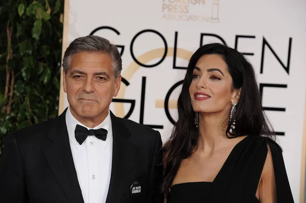 George Clooney Amal Alamuddin Arrivals 72Nd Annual Golden Globes Awards — Stock Photo, Image