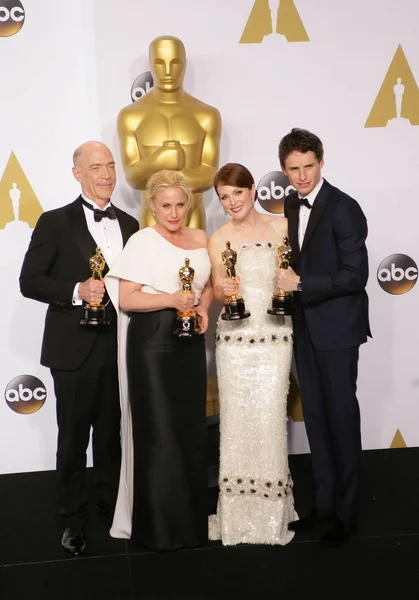 Simmons Patricia Arquette Julianne Moore Eddie Redmayne Sala Imprensa Oscar — Fotografia de Stock