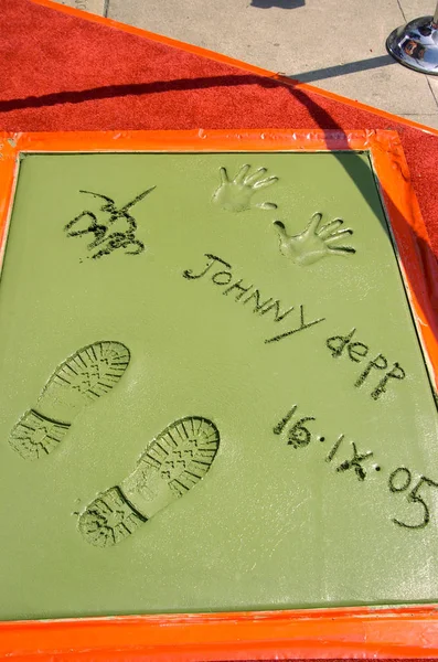 Johnny Depp Hand Footprint Bei Der Pressekonferenz Zur Handprint Footprint — Stockfoto