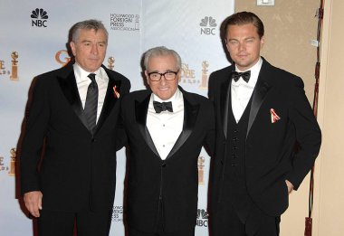 Robert De Niro, Martin Scorsese, Leonardo Dicaprio 67 Yıllık Altın Küre Ödülleri için basın odasında - Basın Odası, Beverly Hilton Hotel, Beverly Hills, Ca Ocak 17, 2010. Fotoğraf: Dee Cercone /Everett Collection