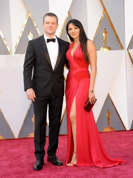 Matt Damon Luciana Barroso Arrivals 88Th Academy Awards Oscars 2016 — Stock Photo, Image