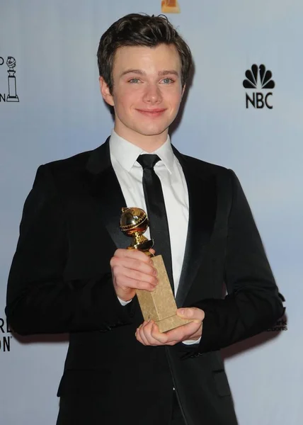 Chris Colfer Sajtószobában Hollywood Külföldi Press Association Éves Golden Globe — Stock Fotó