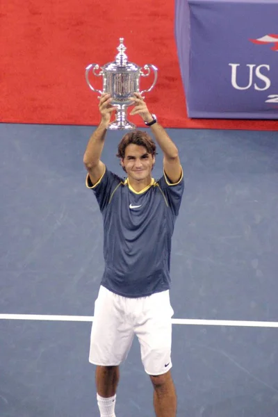 Roger Federer Jelenlétében Open Tenisz Bajnokság Döntőjében Arthur Ashe Stadion — Stock Fotó