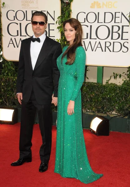 Brad Pitt Angelina Jolie Vêtue Une Robe Atelier Versace Aux — Photo