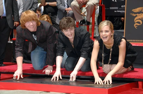 Rupert Grint Daniel Radcliffe Emma Watson Cerimônia Indução Harry Potter — Fotografia de Stock