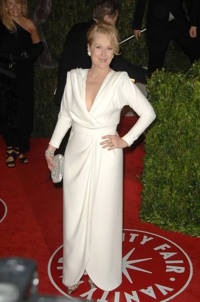 Meryl Streep Noszenie Sukienka Chris Marca Przybyłych Vanity Fair Oscar — Zdjęcie stockowe