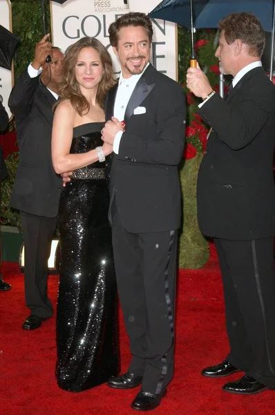 Susan Downey Robert Downey Chegadas Para 67Th Annual Golden Globes — Fotografia de Stock