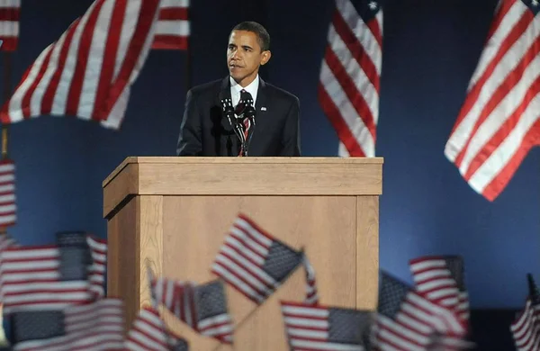 President Van Verkozen Senator Barack Obama Een Publieke Verschijning Voor Stockfoto