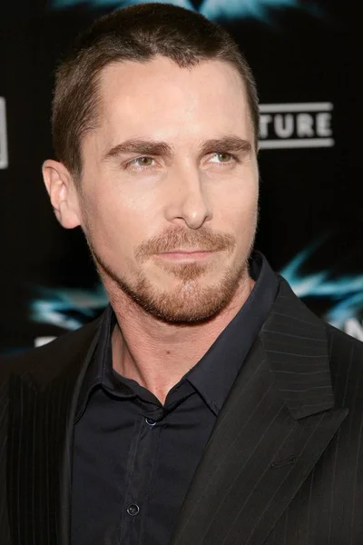 Christian Bale Chegadas Para Estreia Mundial Dark Knight Amc Loews — Fotografia de Stock