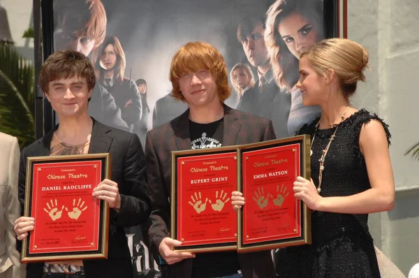 Daniel Radcliffe Rupert Grint Emma Watson Cerimônia Indução Harry Potter — Fotografia de Stock