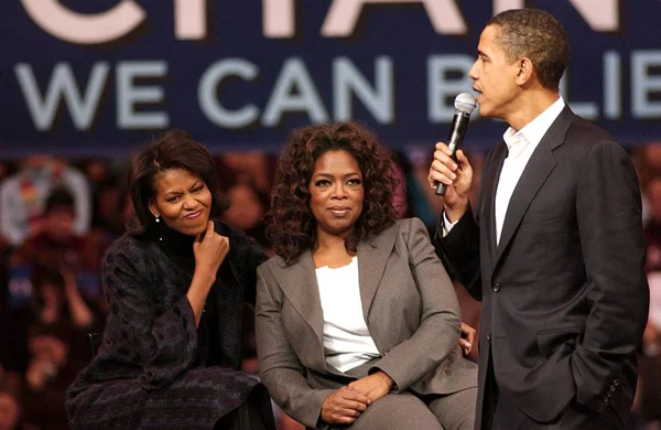 Michelle Obama Oprah Winfrey Barack Obama Comparecimento Para Comício Campanha — Fotografia de Stock