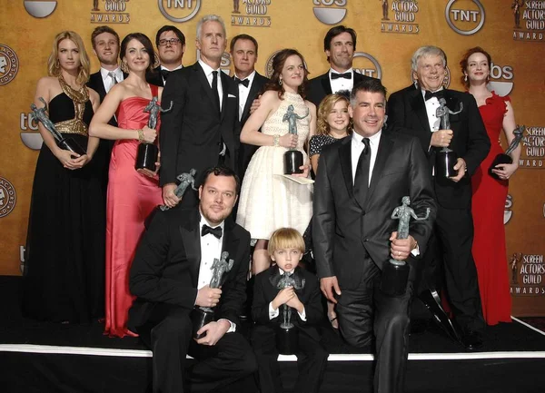 Mad Men cast members January Jones, Aaron Staton, Alison Brie, Rich Sommer, John Slattery, Mark Moses, Elisabeth Moss, Kiernan Shipka, Jon Hamm, Robert Morse, Christina Hendricks, (seated front row) Michael Gladis, Aaron Hart, Bryan Batt in the press