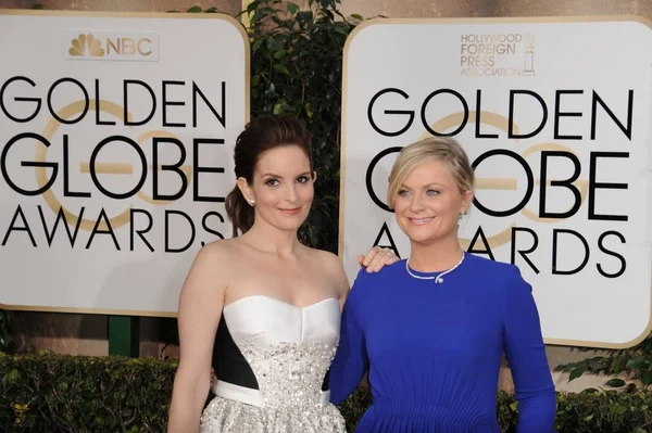 Tina Fey Amy Poehler Agli Arrivi 72Esimo Annual Golden Globes — Foto Stock