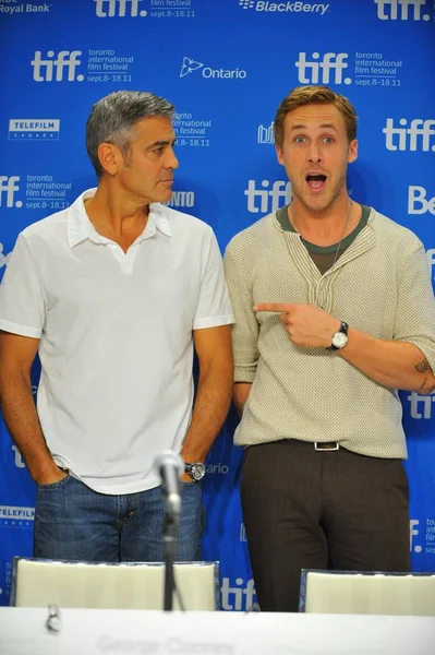 George Clooney Ryan Gosling Alla Conferenza Stampa Idee Marzo Conferenza — Foto Stock