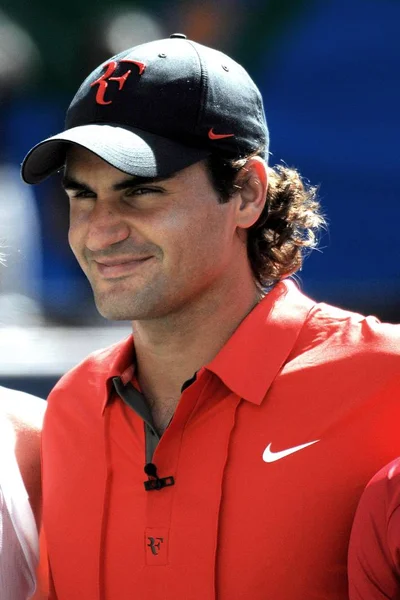 Roger Federer Närvaro För Arthur Ashe Barn Dag Open Tennisturnering — Stockfoto