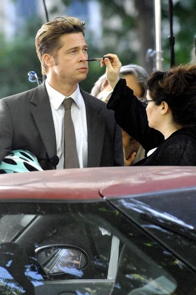 Brad Pitt Körülbelül Burn Elolvasása Után Forgatáson Location Manhattan New — Stock Fotó