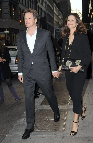 Colin Firth Livia Firth Arrivals Screening Easy Virtue Amc Loew — Foto de Stock