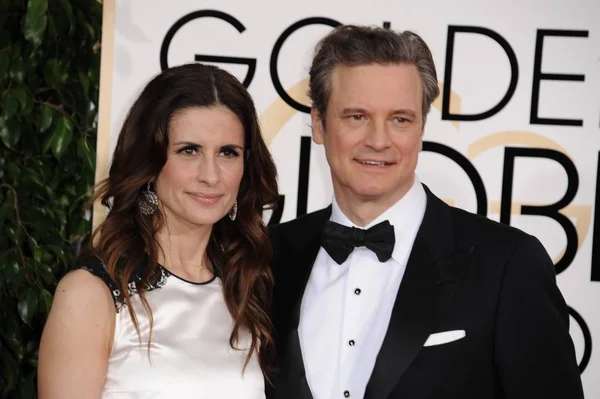 Livia Giuggioli Colin Firth Las Llegadas Los Premios Globos Oro — Foto de Stock