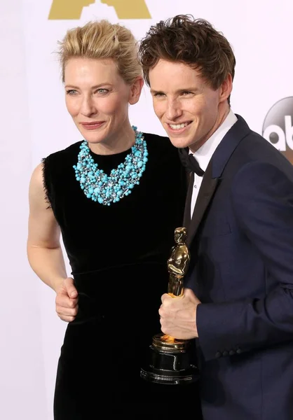 Cate Blanchett Eddie Redmayne Győztese Legjobb Színész Vezető Szerep Díj Stock Kép