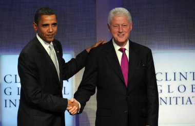 ABD Başkanı, Barack Obama, eski ABD Başkanı, Bill Clinton Clinton Küresel Girişimi 2009 Yıllık Toplantısı için bir kamu görünümde - Açılış Genel Kurulu, Sheraton New York Hotel and Towers, New York, Ny Eylül 22, 2009. Fotoğraf: Kristi
