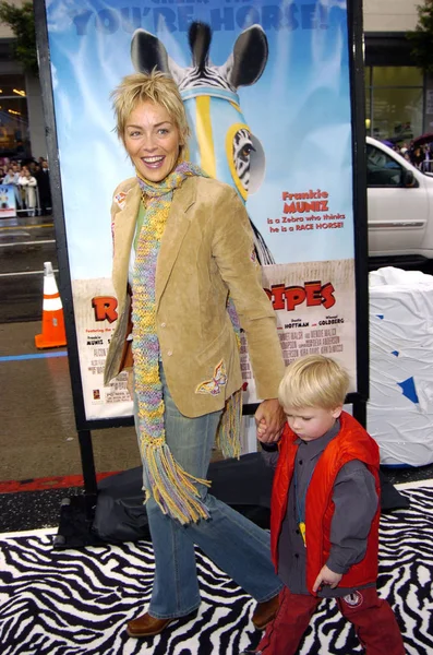 Sharon Stone ve oğlu Roan, Grauman Çin Tiyatrosu 'nda yarış Stripes, Los Angeles, CA, Ocak 8, 2005 