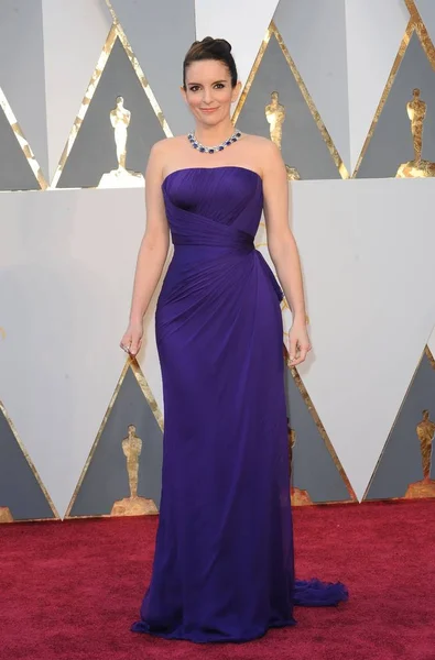 Tina Fey Vestindo Vestido Atelier Versace Chegadas Para Óscares Oscar — Fotografia de Stock