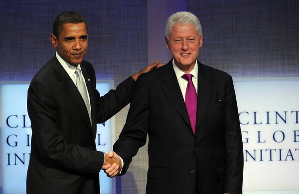U.S. President, Barack Obama, former U.S. President, Bill Clinton at a public appearance for 2009 Annual Meeting of the Clinton Global Initiative - Opening Plenary, Sheraton New York Hotel and Towers, New York, NY September 22, 2009. Photo By: Kristi