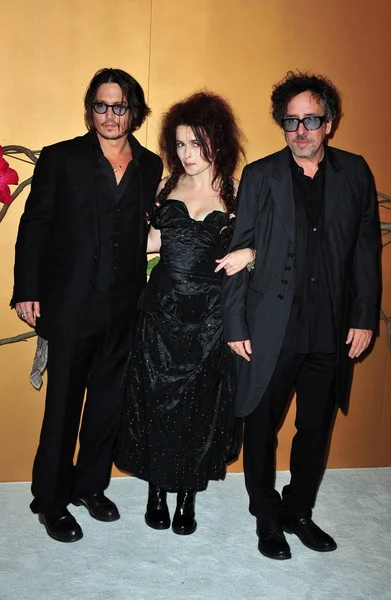 Johnny Depp Helena Bonham Carter Tim Burton Arrivals Museum Modern — Stock Photo, Image