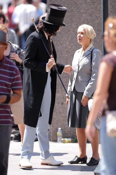 Russell Brand, Helen Mirren, film a scene at the 