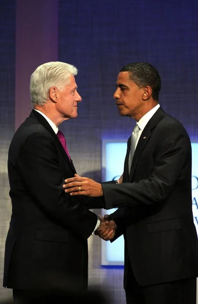 Bill Clinton Barack Obama Una Apparizione Pubblica 2009 Annual Meeting — Foto Stock