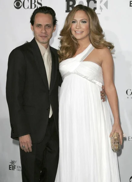Marc Anthony Jennifer Lopez Wearing Versace Resort Dress Arrivals Movies — Stock Photo, Image
