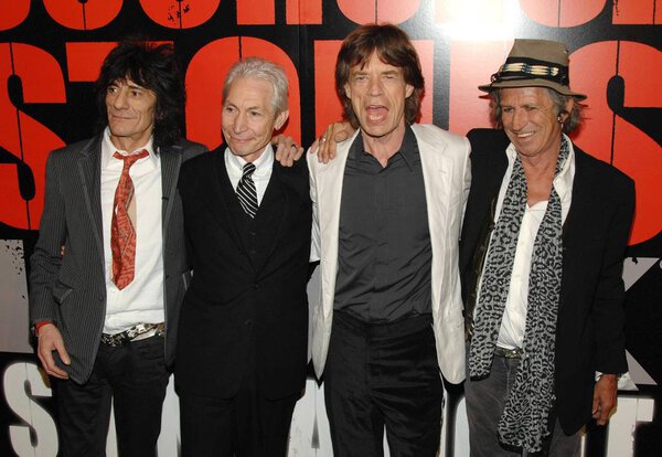 Ronnie Wood, Charlie Watts, Mick Jagger, Keith Richards at arrivals for SHINE A LIGHT Premiere, Clearview "s Ziegfeld Theater, New York, NY, March 30, 2008. Фото: Slaven Vlasic / Everett Collection
