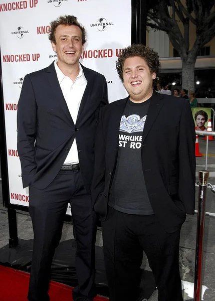 Jason Segel Jonah Hill Las Llegadas Para Knocked Estreno Por — Foto de Stock