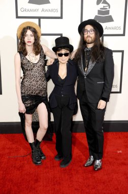 Charlotte Kemp Muhl, Yoko Ono, Sean Lennon at arrivals for The 56th Annual Grammy Awards - ARRIVALS 2, STAPLES Center, Los Angeles, CA January 26, 2014. Photo By: Charlie Williams/Everett Collection clipart