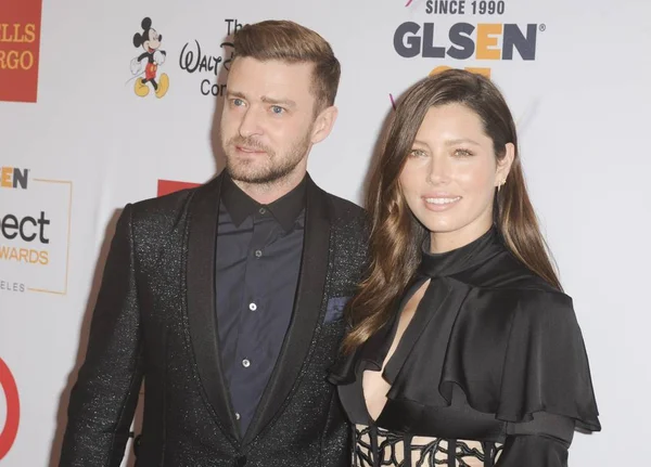 Jessica Biel Justin Timberlake Při Příjezdu 2015 Glsen Respektovat Ceny — Stock fotografie