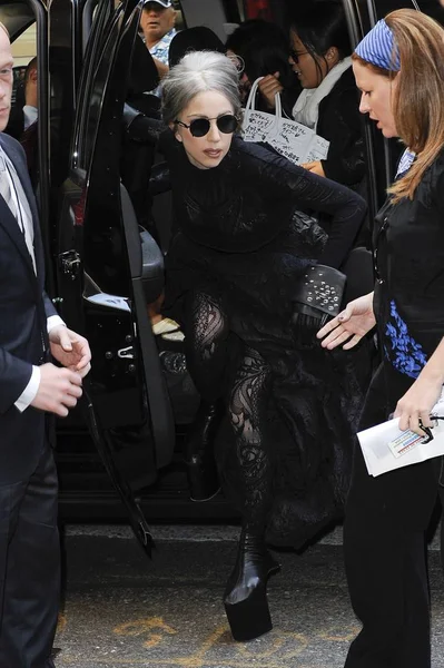 Lady Gaga Wearing Custom Calvin Klein Dress Leggings Enters Carnegie — стоковое фото