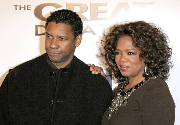 Denzel Washington Oprah Winfrey Arrivals Great Debaters Premiere Arclight Cinerama — Foto de Stock