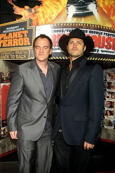 Quentin Tarantino Robert Rodriguez Érkezések Los Angeles Premierje Grindhouse Orpheum Stock Fotó